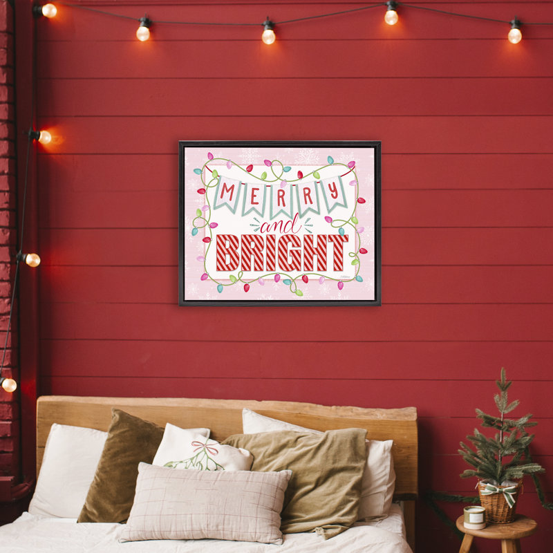 Cadre flottant rose pastel Merry & Bright, design par Nicole Tamarin, H 17 po x l 21 po, Cadre flottant noir de jais