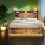 Lit Queen en bois gain de place avec tête de lit de rangement, style moderne