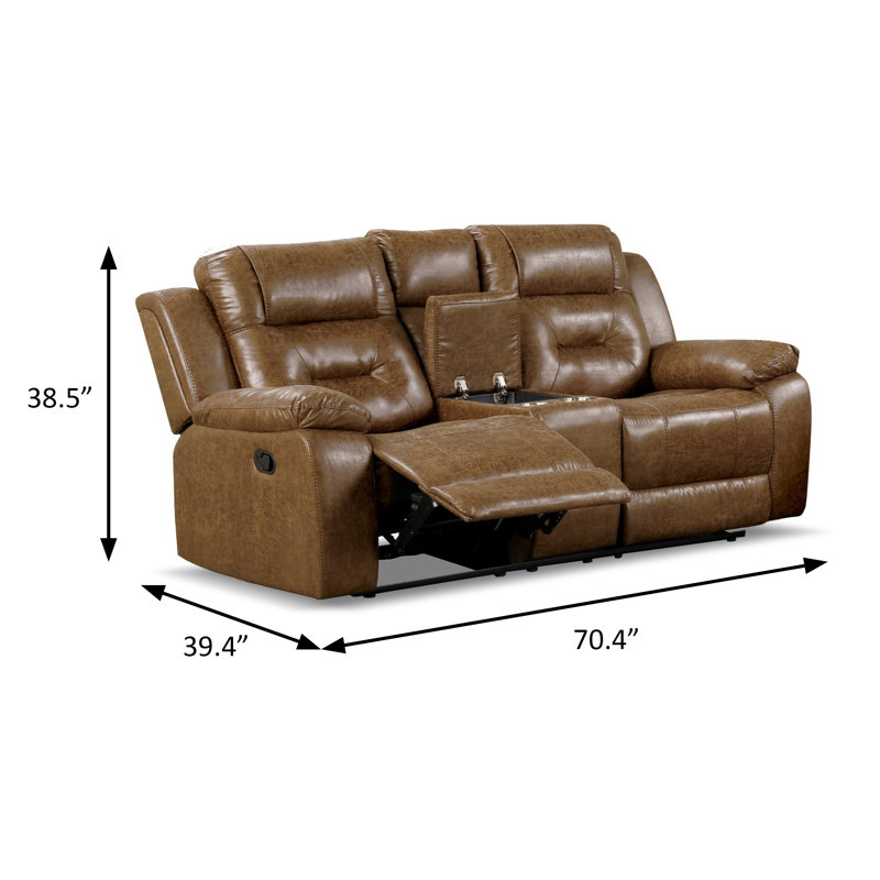 70.4" W Transitional Loveseat, Manual Recline, Brown