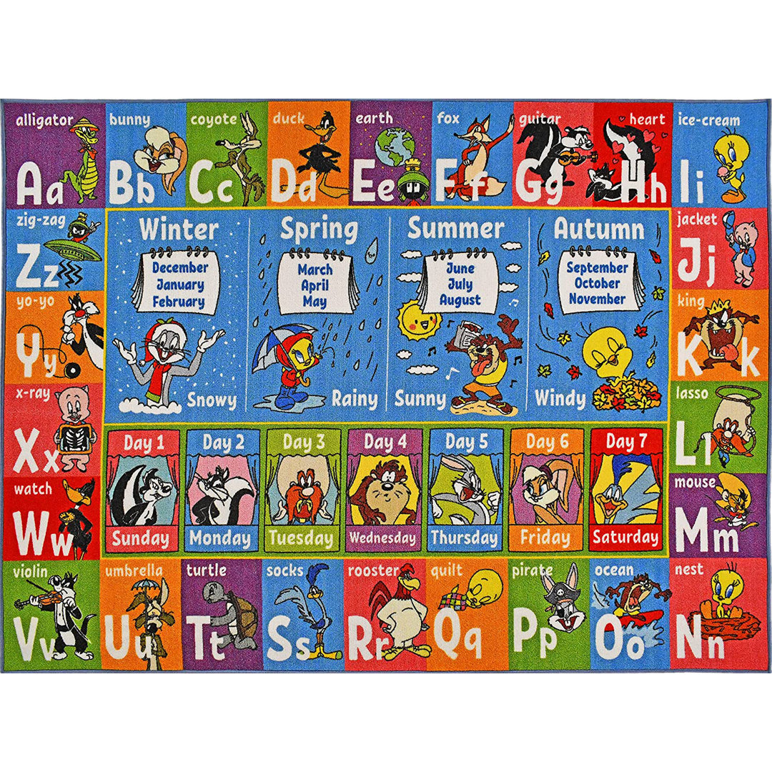 Looney Tunes ABC Alphabet Seasons Months Days Educational Learning Game Area Rug Mat Carpet For Kids Zoomie Kids Rug 