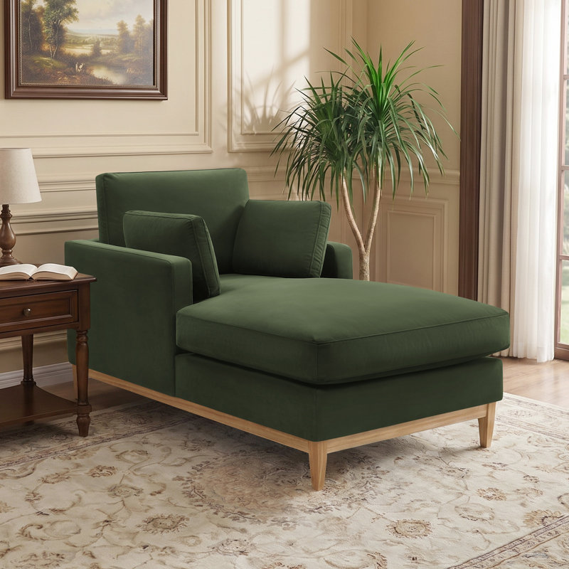 Chaise longue en tissu velours Searle Pierre, Vert trèfle
