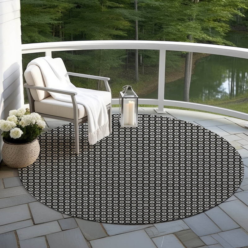 Tapis intérieur / extérieur noir lavable Luthira - LOOMlan, 8 pi x 8 pi