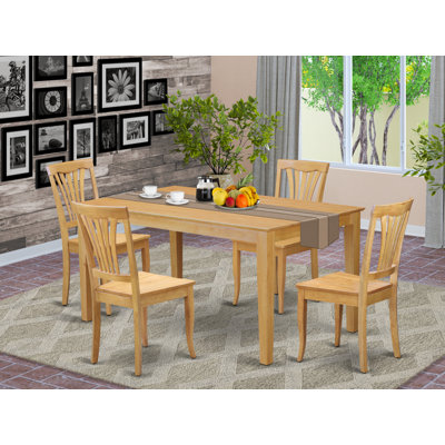 5 Piece Kitchen Table Set for 4 Includes a Rectangle Dining Room Table and 4 Solid Wood Seat Chairs, Oak
