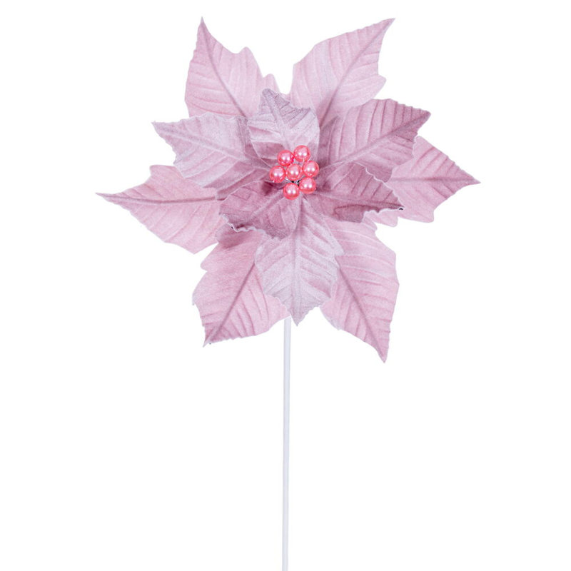 Vickerman 12" x 20" Velvet Razor Poinsettia Stem. It includes four pieces per bag., Light Pink