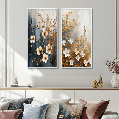 Ensemble de 2 pièces d'art floral blanc cerisier blanc