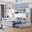 Lit double en bois avec armoire tout-en-un, tablette et prises, lit gigogne simple