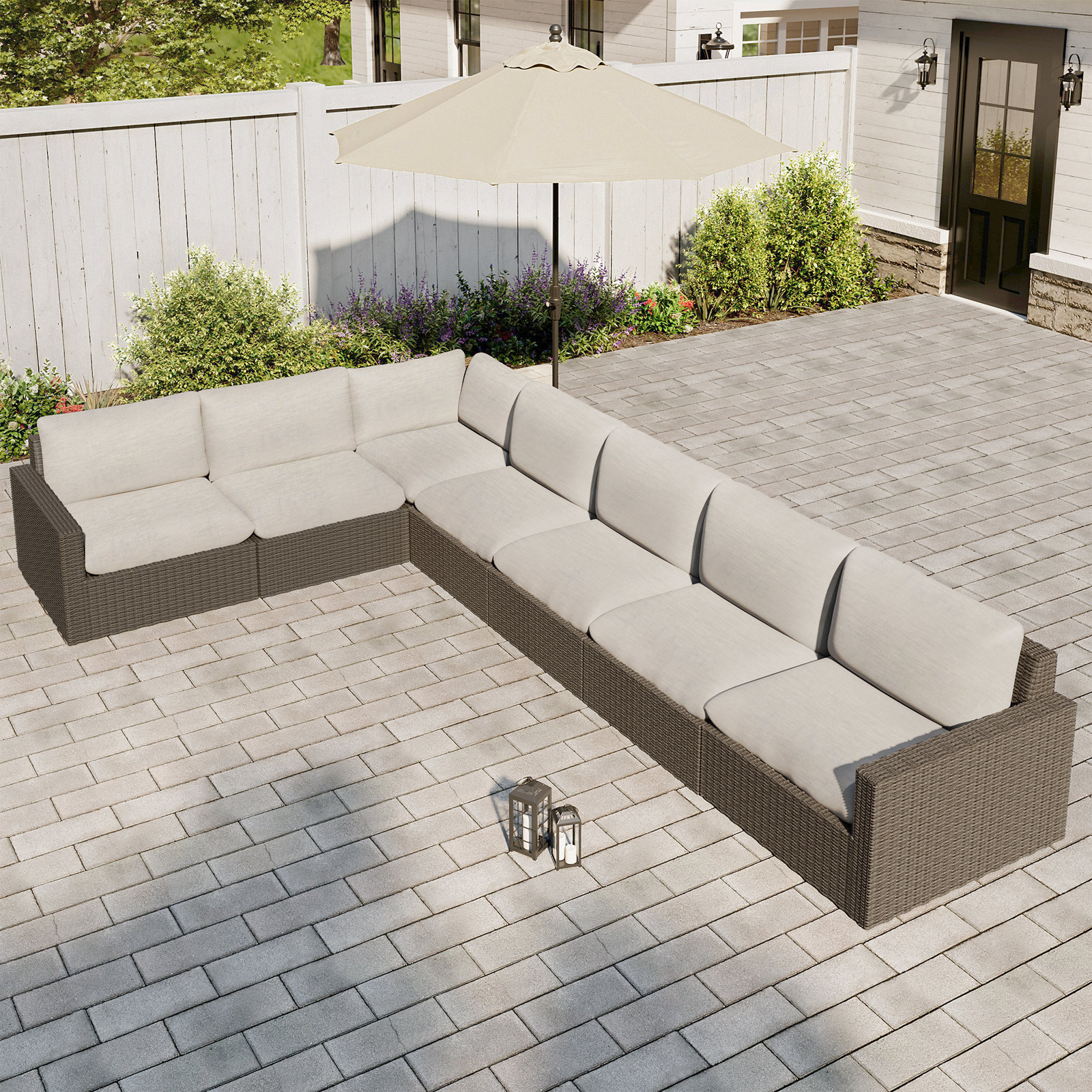 Pippa 7-Person Patio Seating Group, 7Pcs:Corner Sofa, 4 Armless Sofas, 2 Armchairs