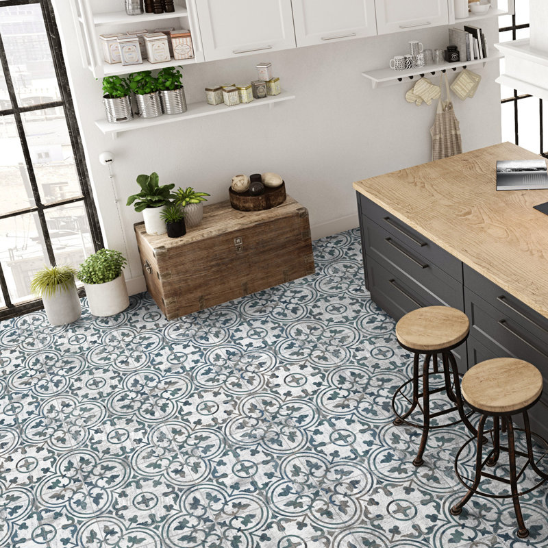 Cassis Arte 10" x 10" Porcelain Patterned Wall & Floor Tile, Blue Day