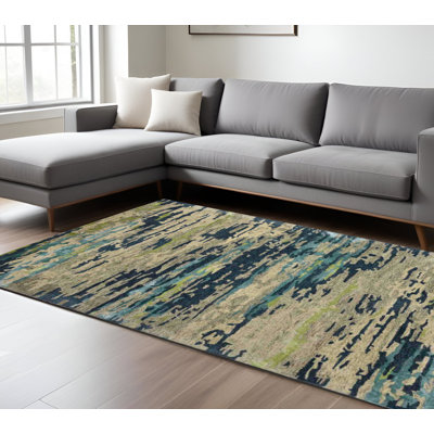 Tapis sable et vert en laine touffeté à la main 9 pi x 13 pi