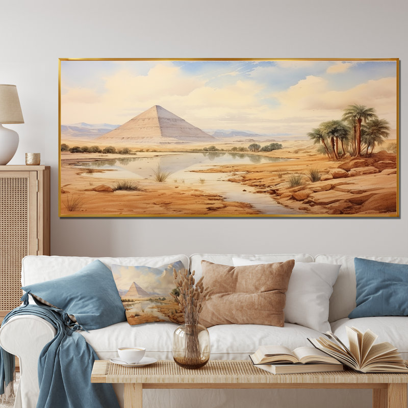 Ancienne pyramide égyptienne, art mural, Cadre flottant doré, H 28 po x l 60 po x P 1,5 po