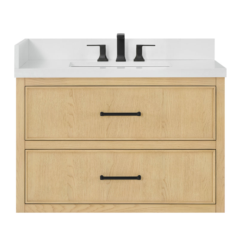 Meuble-lavabo mural simple en chêne scandinave Isola, 36 po Isola, Beige, Noir mat