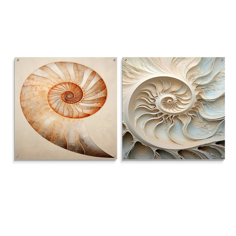 Cuivre cuivré spirales Nautilus I - Nautilus, ensemble de 2 peintures murales en acrylique, H 36 po x l 73 po
