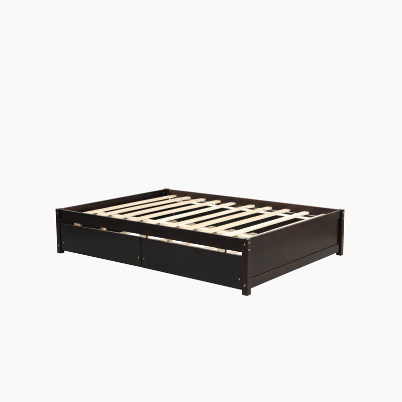 Raffaele Full Size Platform Bed with Twin Size Trundle and Two Drawers, Espresso