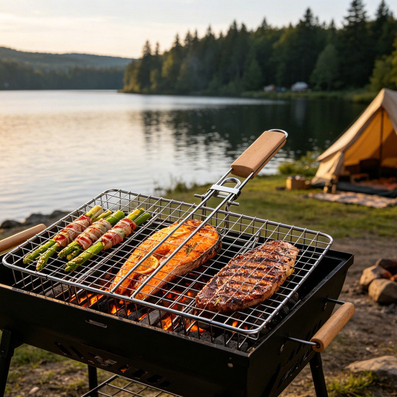 Panier de barbecue en acier inoxydable pour barbecue extérieur, accessoires de barbecue de camping