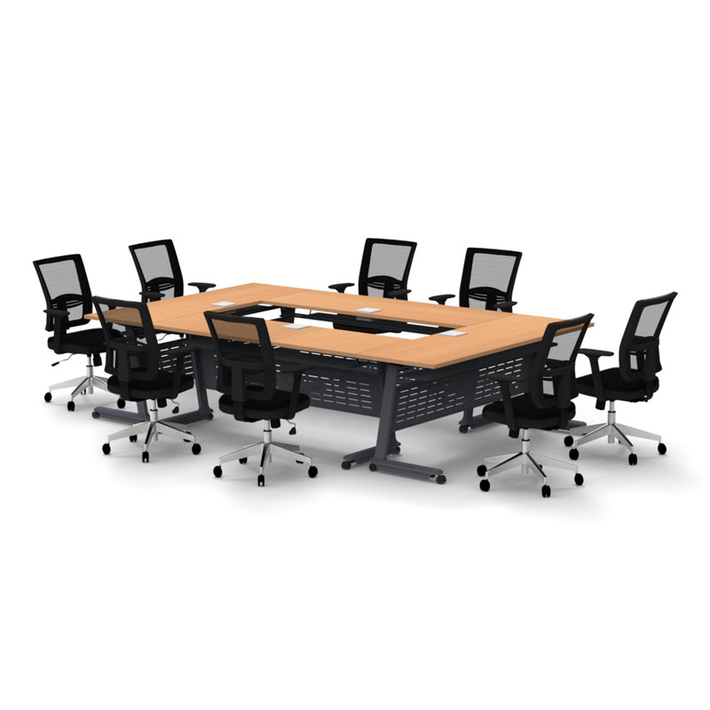 Rectangle 8 Person Flip Top 72'' L Modular Training Table and Chair Set with Casters and Modesty Panel and Cable Management
