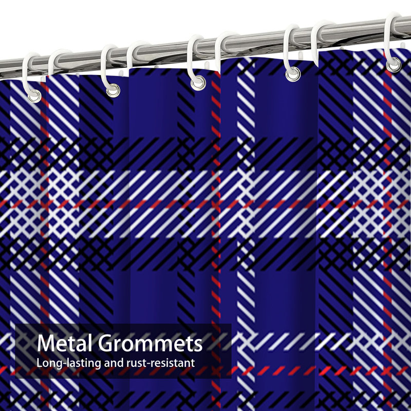 Royal Blue Black White Scottish Tartan Plaid Shower Curtain with 12 Hooks, L 78 po x l 72 po