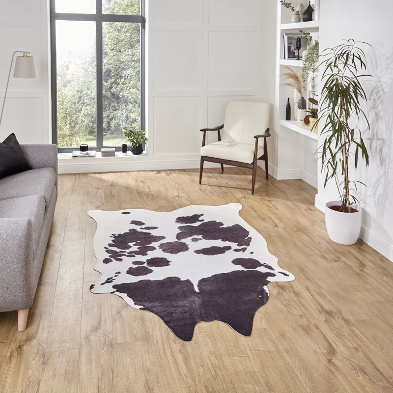 Cam Faux Cow Print area rug Printed Animal Skin Black, Novelty 155 x 195cm