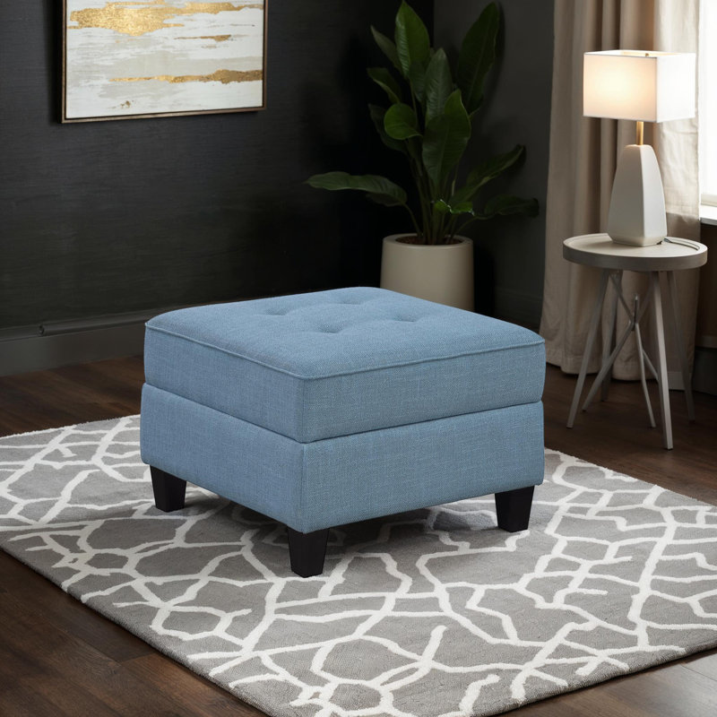 Velines 26" Mid Century Modern Textured Square Ottoman with Tufted Details, Hidden Storage Compartment