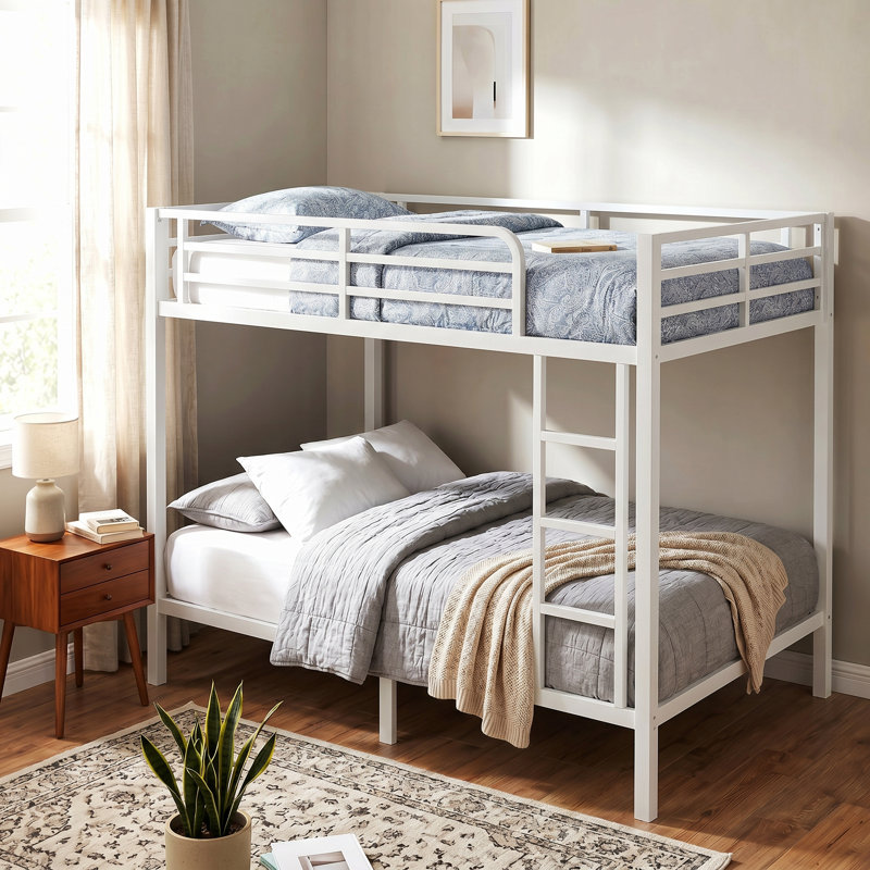 Heavy-Duty Metal Bunk Bed with Safety Guardrails, Built-In Ladder, Noise-Free Slats & Under-Bed Storage, Twin XL Over Twin XL