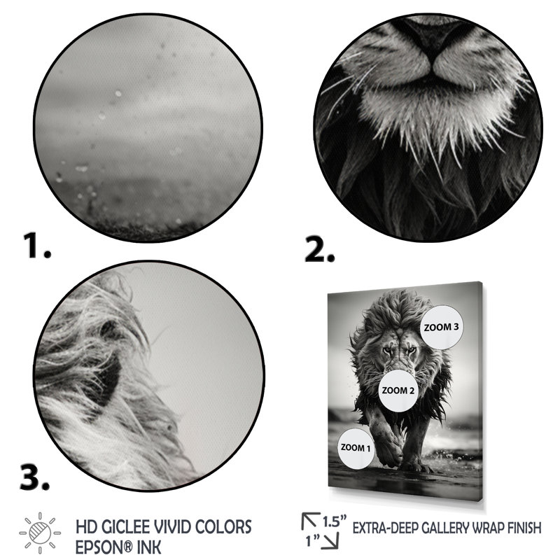 Lion noir et blanc qui court en Afrique - Art mural grand lion, H 44 po x l 34 po, Brun