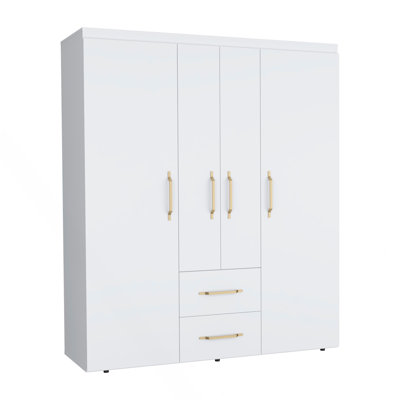 Armoire Bariloche, rangement multi-sections avec tringles de suspension, tablettes et 2 tiroirs blanc