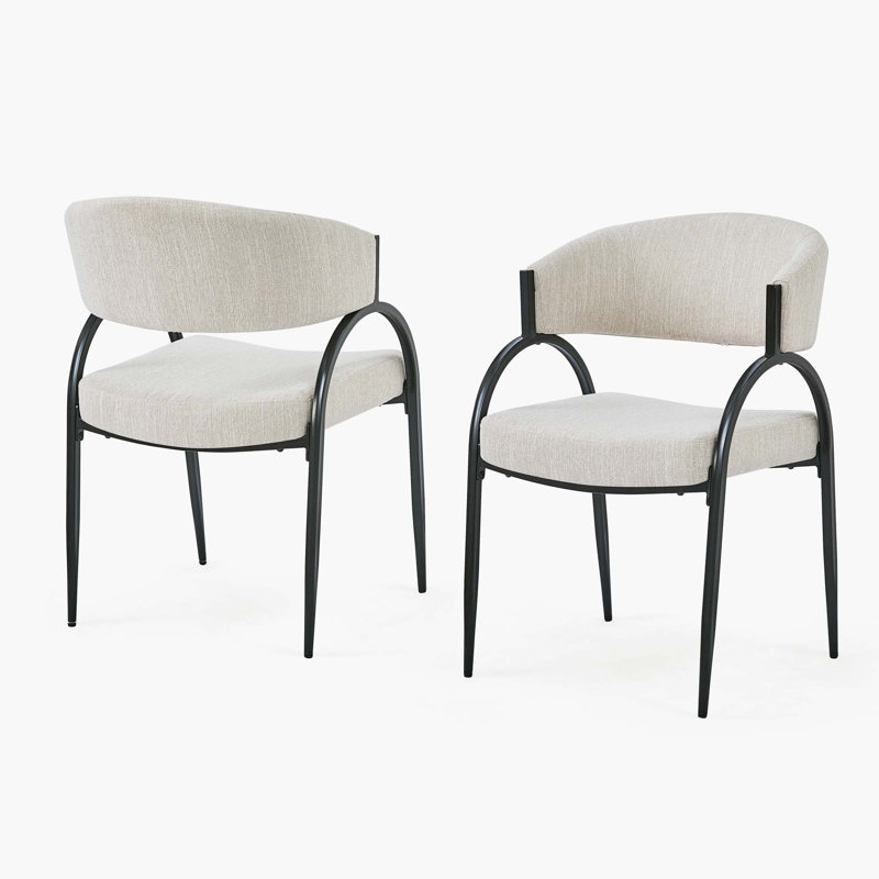Chaises de salle à manger rembourrées avec pieds en métal (ensemble de 2), beige, Beige