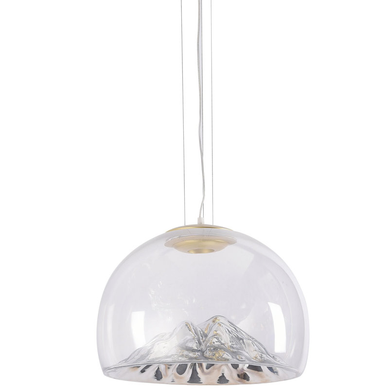 Luminaire suspendu en argent 1 lumière avec abat-jour en verre transparent, Transparent / Argent