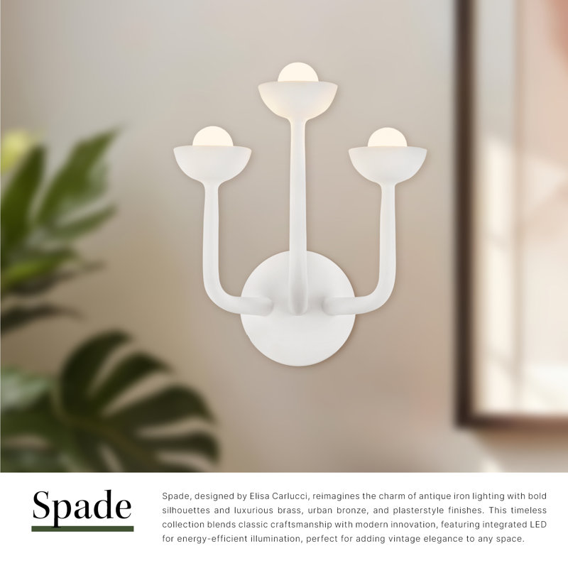 Spade 11-in White dimmable LED Bathroom Vanity Light, Antique Brass