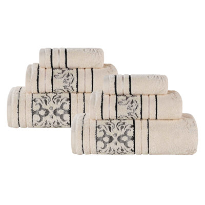 Sadie Zero Twist Cotton Solid and Jacquard Absorbent Towel Set