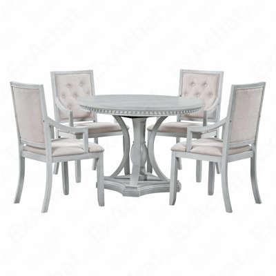 Retro 5-Piece Dining Set Extendable Round Table And 4 Chairs For Kitchen Dining Room(ANTIQUE GRAY OAK)