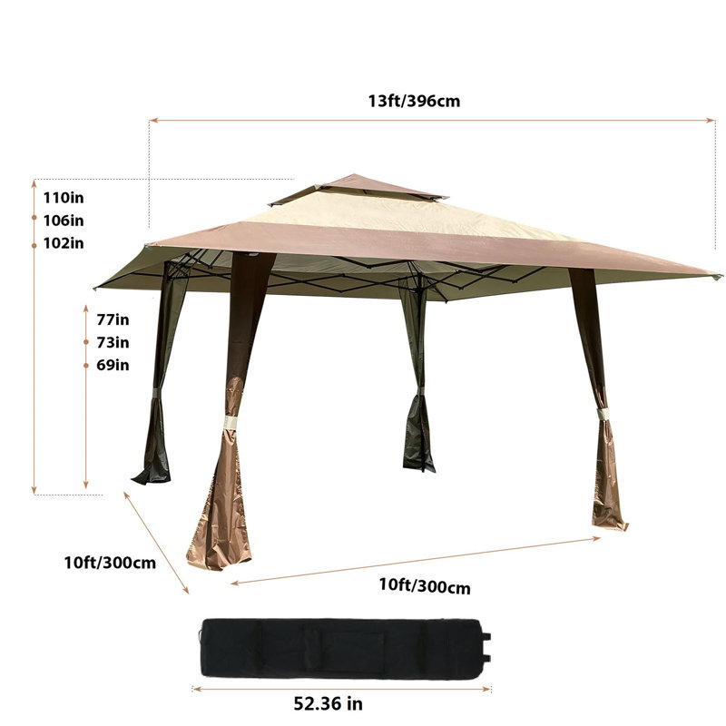 Auvent extérieur de 13 pi x 13 pi, auvent de pavillon escamotable avec rideau d'angle, adapté à la cour, à la fête ou au camping