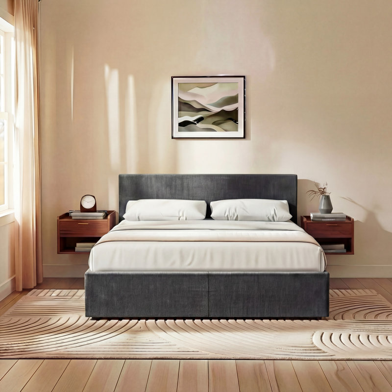Enya Upholstered Ottoman Bed, UKFR Certified, Dark Grey, Kingsize (5')