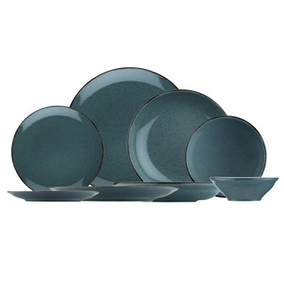 Elegant 24-Piece Dinner Set, Blue Porcelain | Includes 6 Service Plates (9.8 x 9.8 x 1.2 in), 6 Plates (8.3 x 8.3 x 1.6 in), 6 Bowls (6.3 x 6.3 x 2.2 in), 6 Dessert Plates (8.3 x 8.3 x 1.0 in) | Dishwasher & Microwave Safe, Perfect for Entertaining