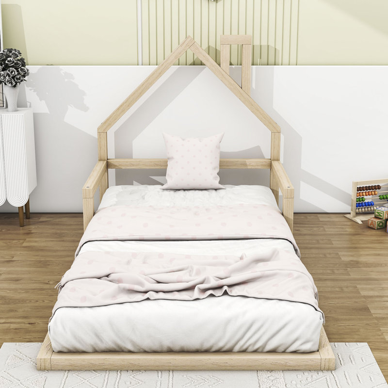 Twin Wood House Shape Bed, Natural