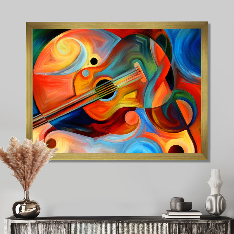 «Music and Rhythm - Abstract», reproduction d'art sur toile encadrée, H 30 po x l 40 po, Avec cadre, Doré