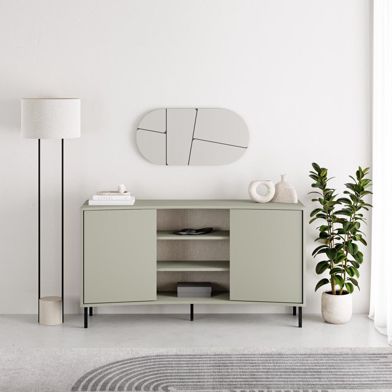 Frem 2 Door Curved Sideboard Buffet Unit Black Metal Legs, Green
