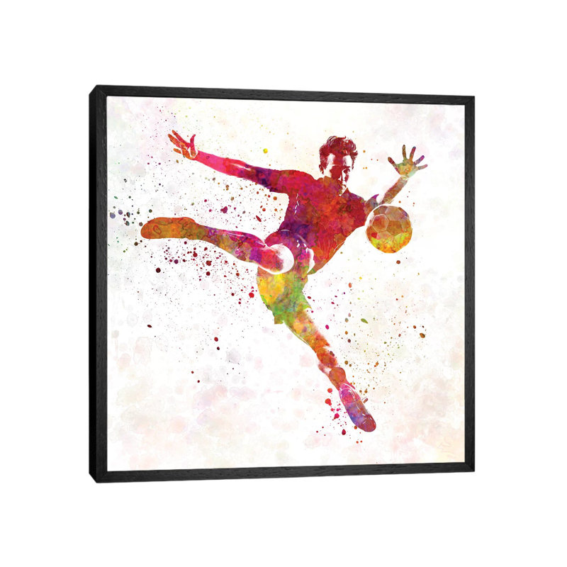 Man Soccer Football Player VIII by Paul Rommer - Floater Frame Gallery-Wrapped Canvas Giclée on Canvas, Black