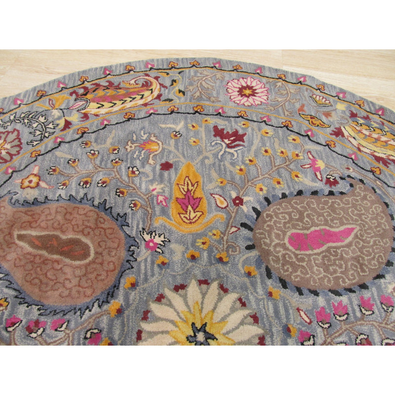 Hand Tufted Wool Floral Area Rug in Blue, 9' x 12'