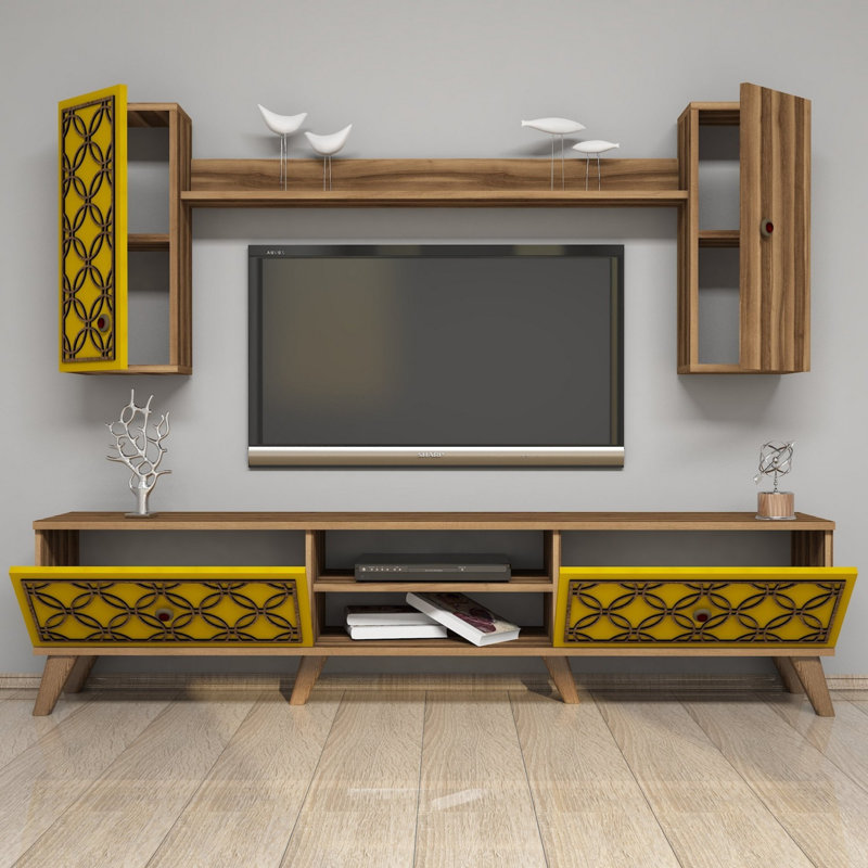 Foster TV Stand for TVs up to 70", Walnut/Yellow