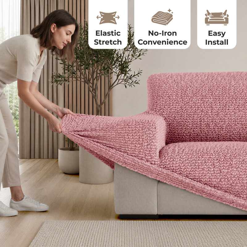 Stretchy Slipcover for Sofa – Machine Washable & Furniture Protector - Comfort Collection, 35" H x 60" W x 40" D, Pink 
