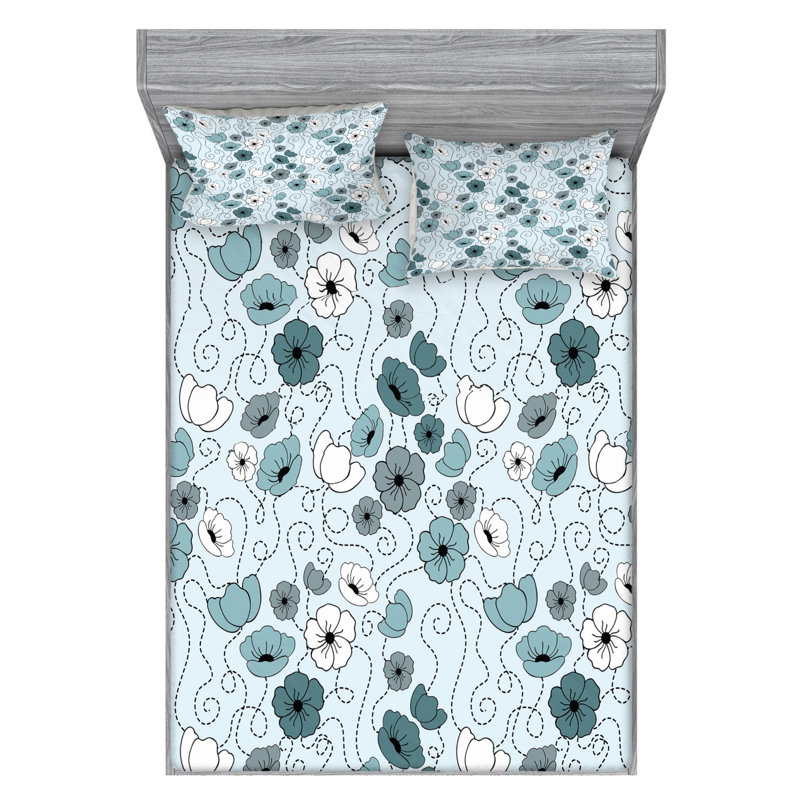 Microfiber Floral Sheet Set, Full Sheet Set with Fitted Sheet