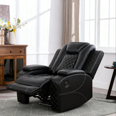 37.5" Wide Modern Breathable Faux Leather Electric Power Recliner With USB Charge Portback LED Lighting by Ivy Bronx