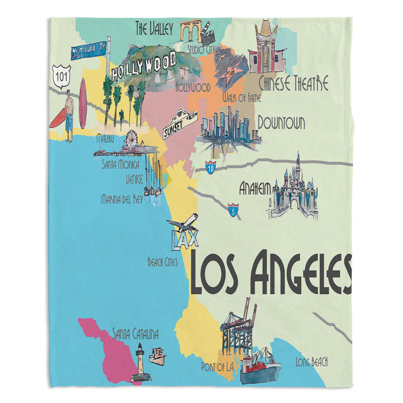  Couverture touristique Los Angeles perdue, 51 po x 60 po