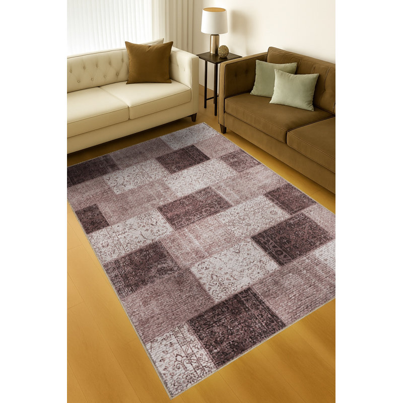 Tapis brun tissé à motif patchwork lavable Mosso, 3'11" x 5'11"