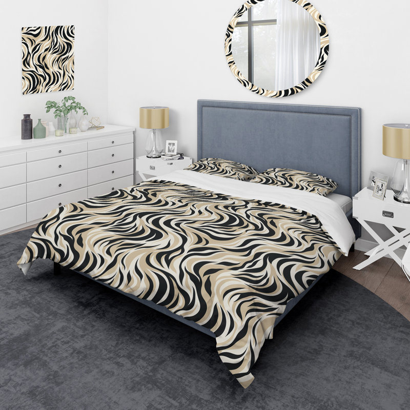 Ensemble de housse de couette beige et noir Urban Abstract Safari, Housse de couette pour grand lit et 2 taies décor