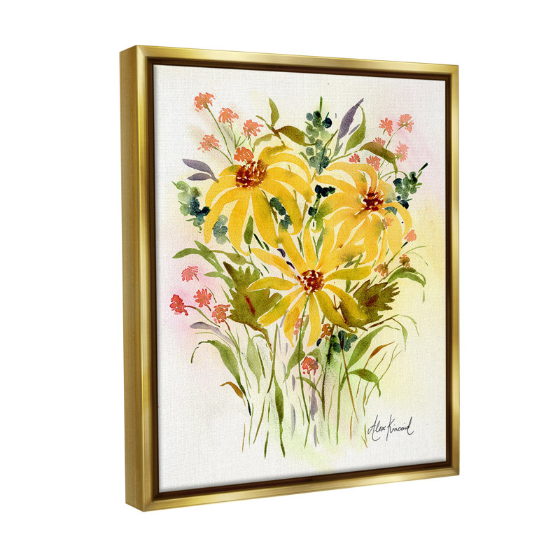 «Abstract Daisy Bunches Floater Frame» par Alexandria Gilbert Kincaid sur toile, Cadre flottant métallique doré