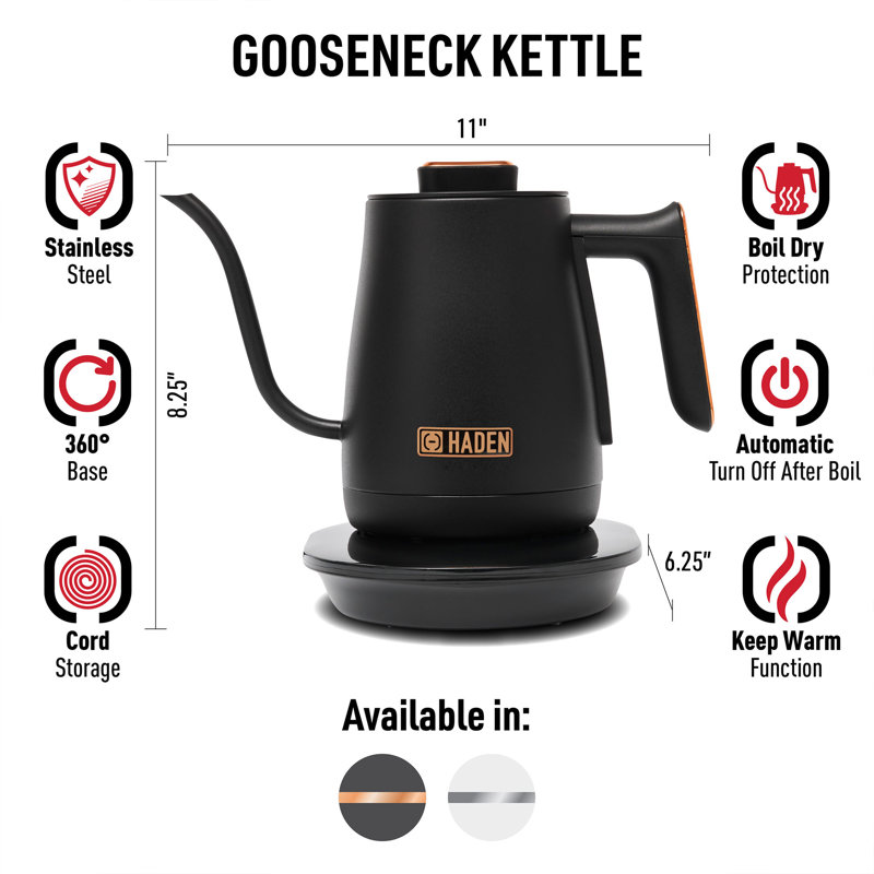 Haden Black and Copper Stainless Steel Gooseneck Electric Kettle