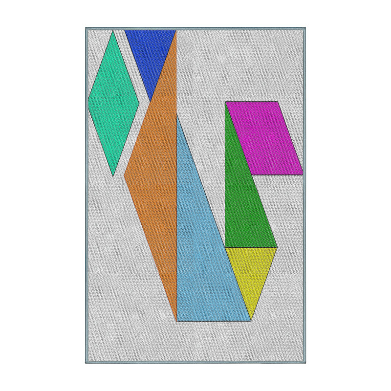 Tapis vert/bleu/gris à motifs, Rectangle 2 pi x 4 pi