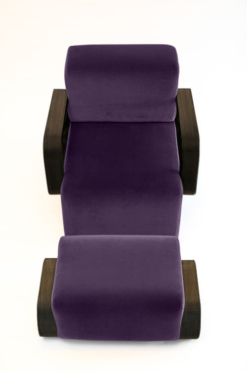 Cayenne Chair with Ottoman, Violet Velvet, Brown Oak
