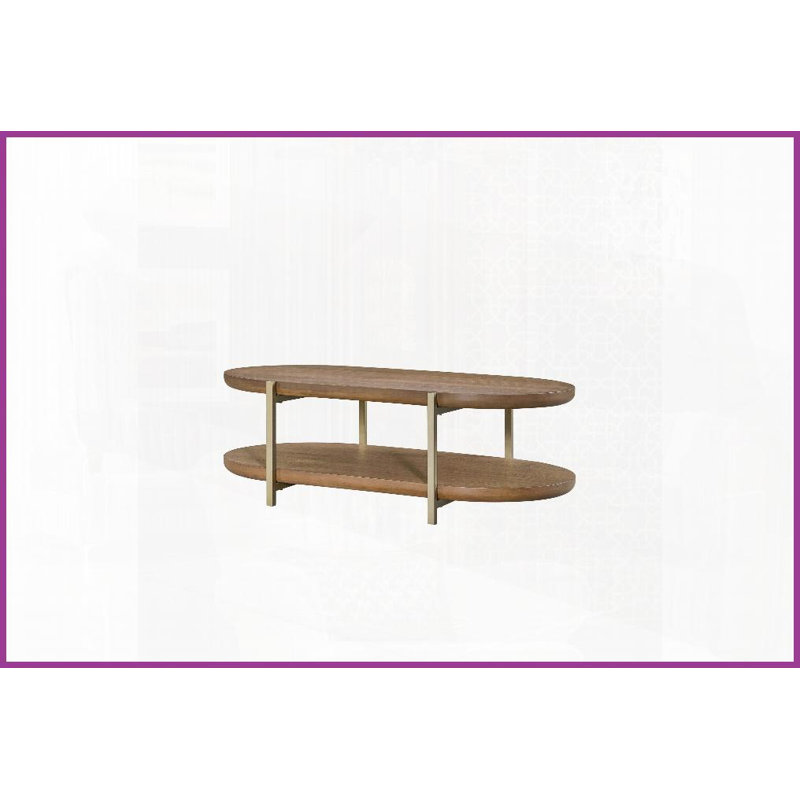 Table basse en placage d'orme avec tablette de rangement Latte
